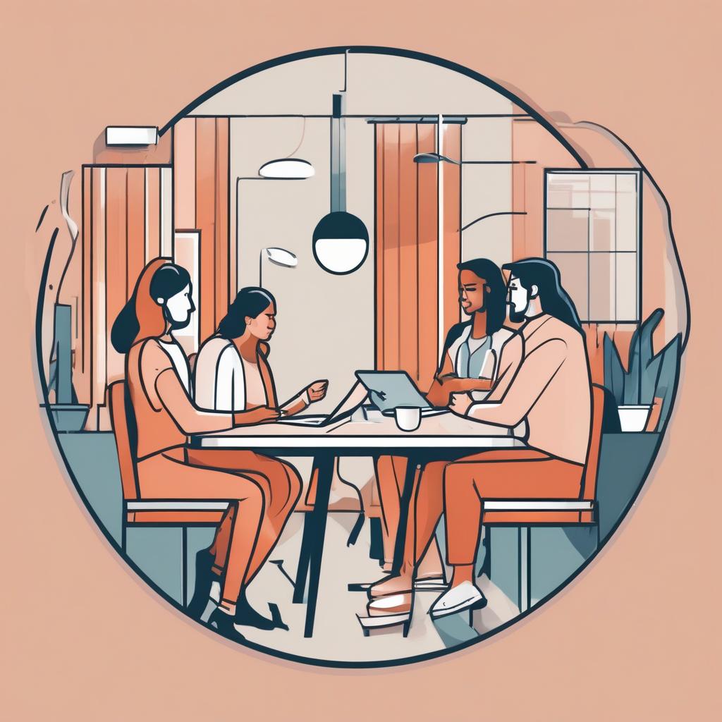 This is an illustration of an internet cafe of people searching using AI
