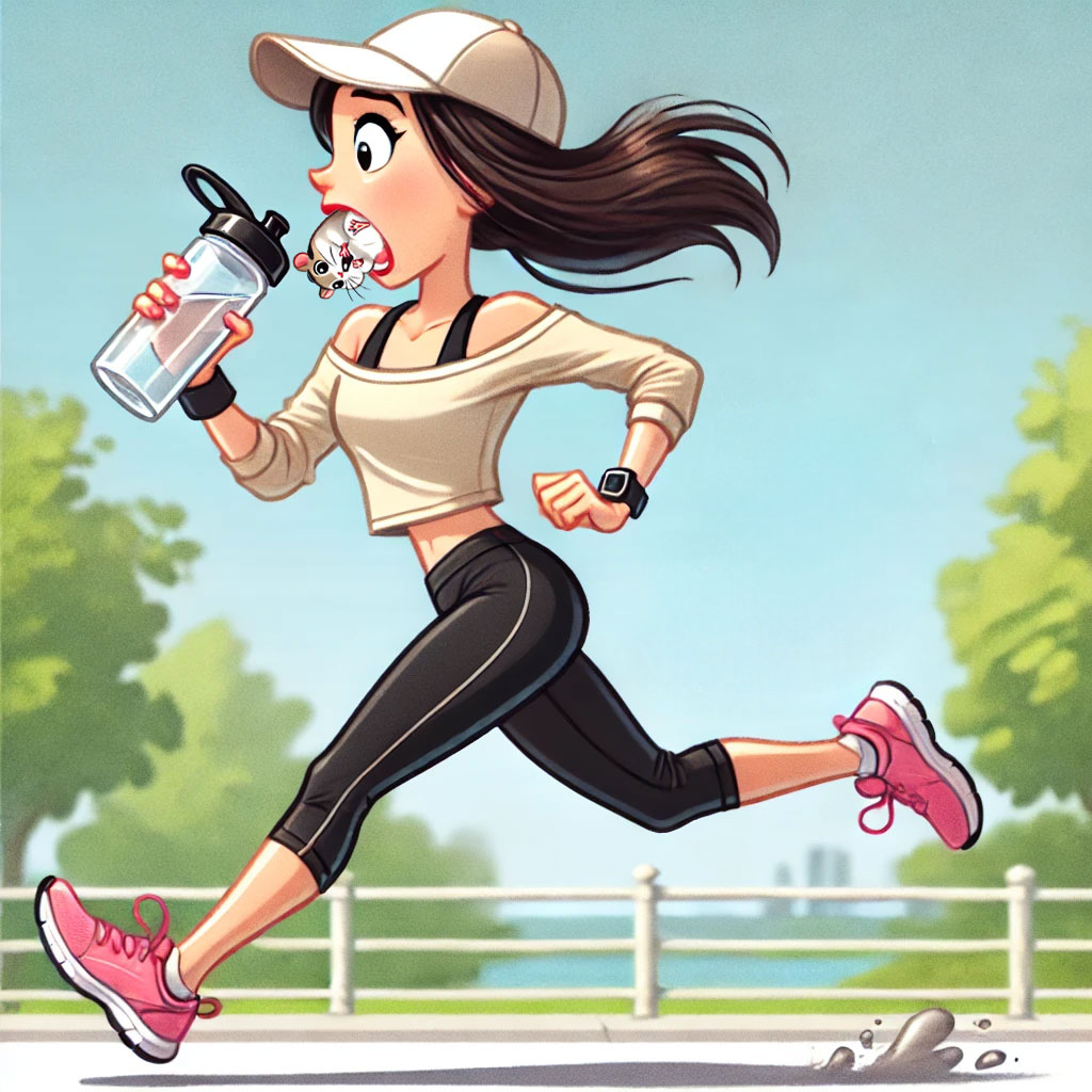 This is a cartoon of a runner inhaling a hamster!