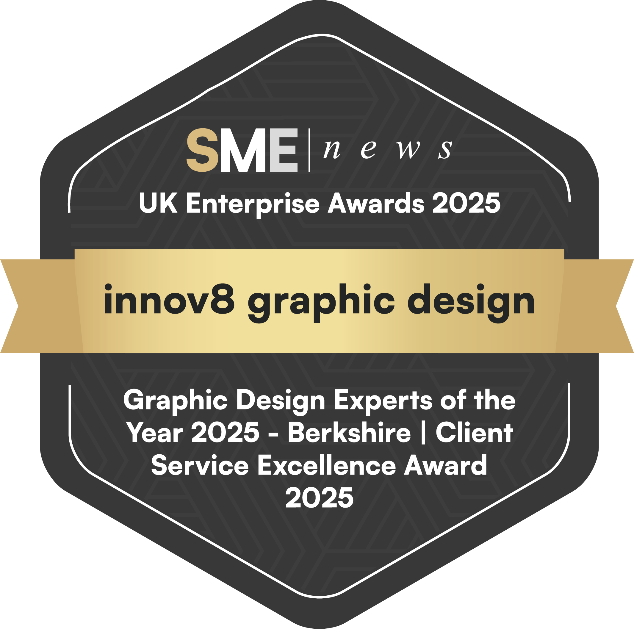 This is an image of the awards logo for Billie Sharp - innov8 graphic design - Graphic Design Expert of the year 2025 - Berkshire | Client Service Excellence Award 2025