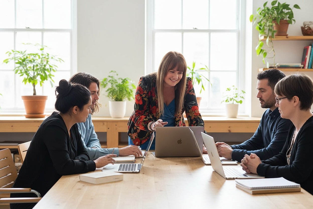 This is an image of Billie Sharp teaching Inclusive Optimization to a group of Purpose-Driven Entrepreneurs.