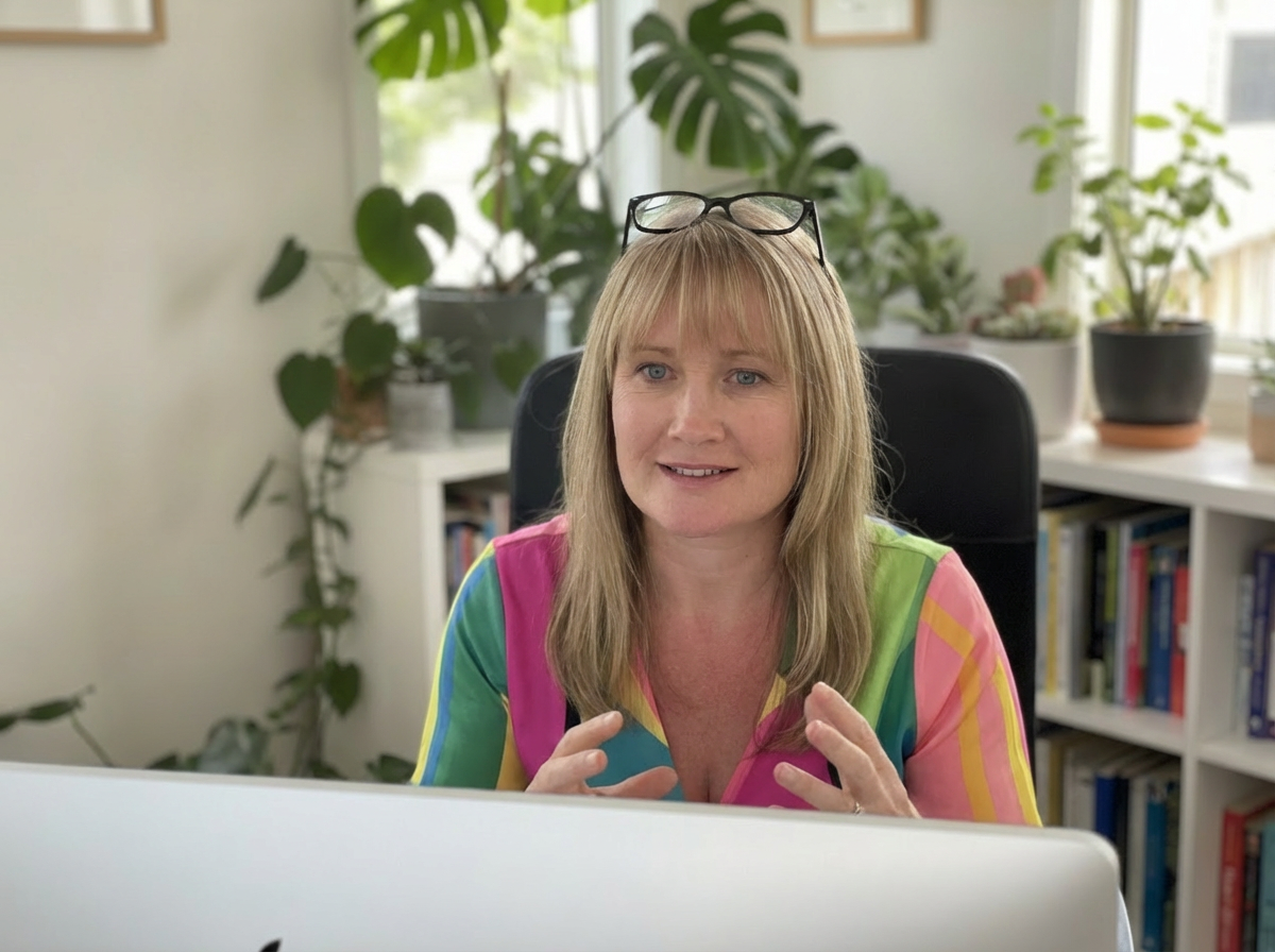 This is a photo of Billie Sharp teaching an online course in Inclusive Optimisation