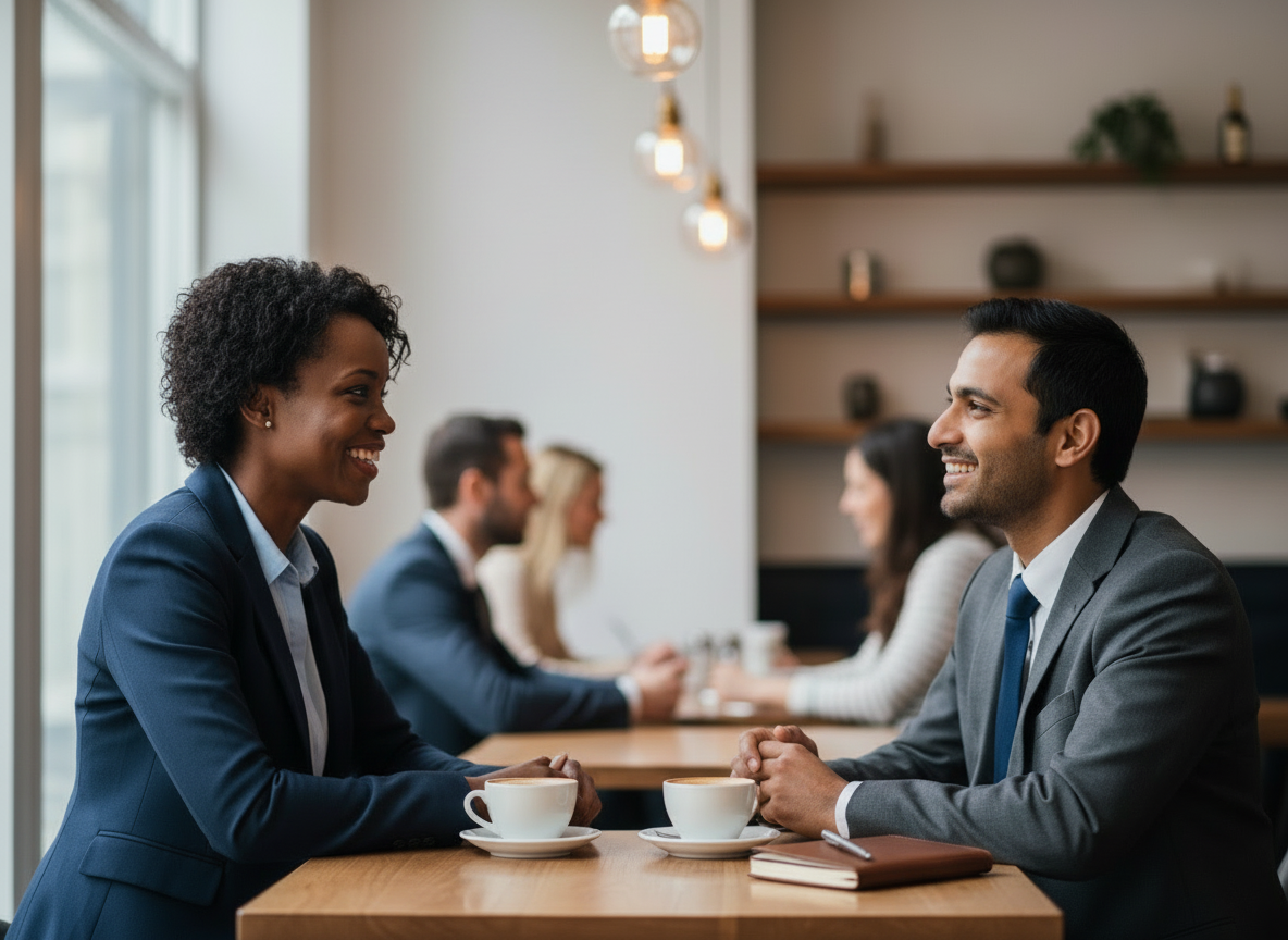 An image of two mortgage advisers chatting house