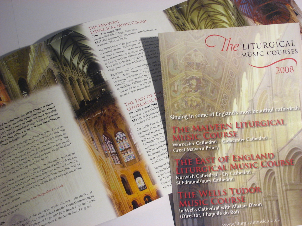 Liturgical music course leaflet designed by Billie Sharp – innov8 graphic design