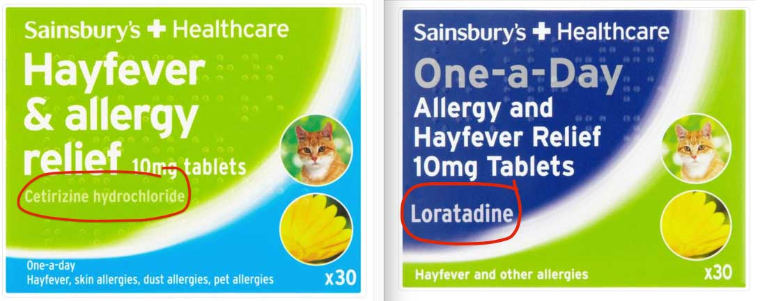 Cetirizine hydrochloride is the active ingredient in one kind and loratadine is the active ingredient in the other kind of hay fever tablet.
