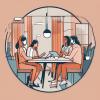 This is an image of people having a meeting at a table generated by AI